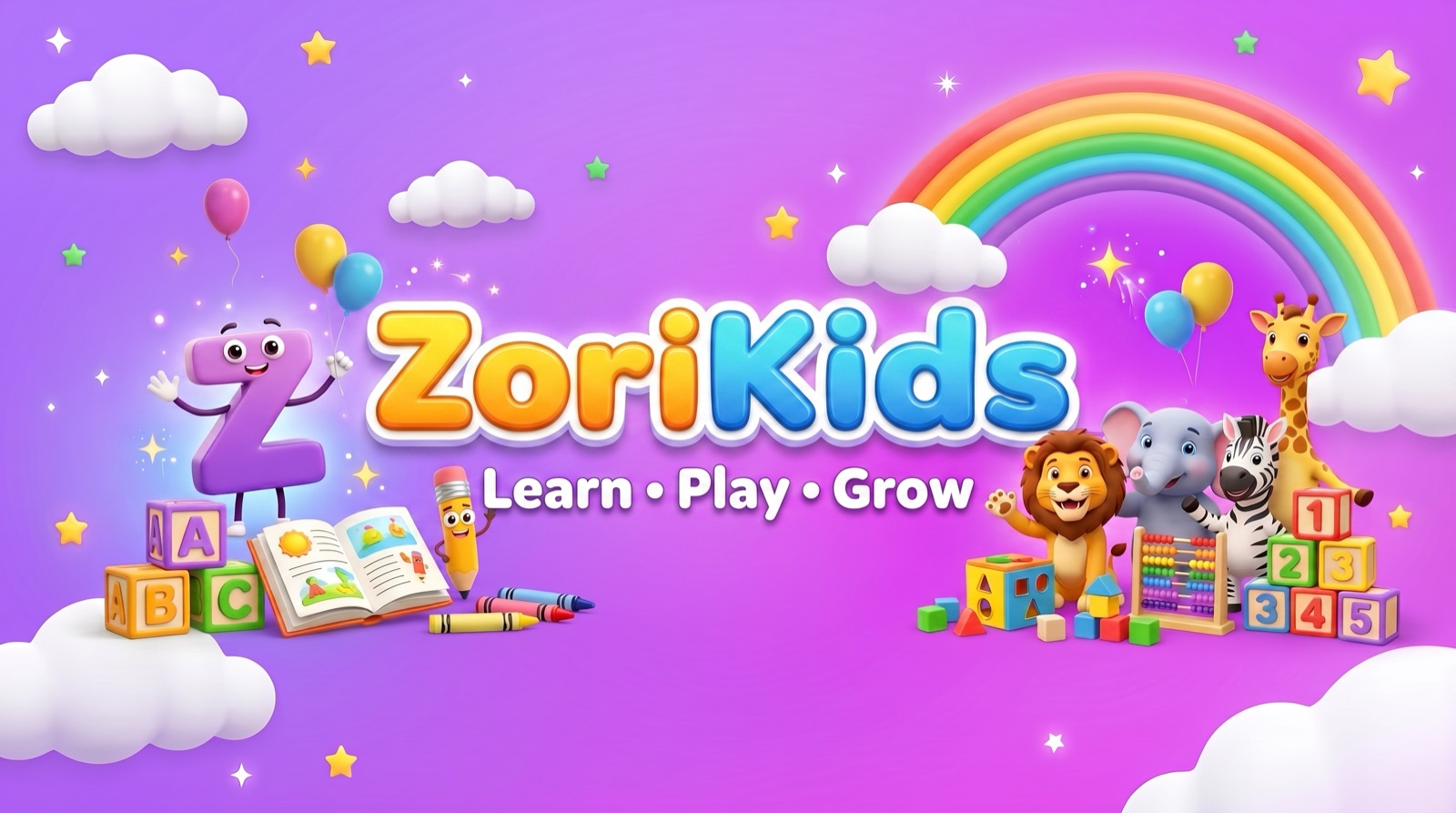 ZoriKids English banner — Learn, Play, Grow